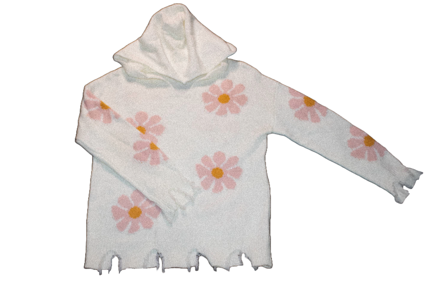 White And Pink Floral Knitted Sweater