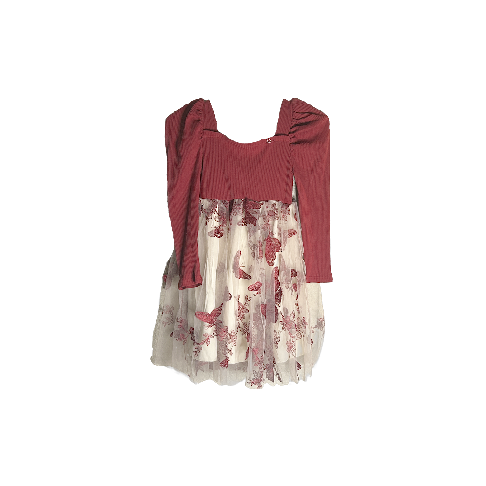 Butterfly Laced Tulle Long Sleeve Dress