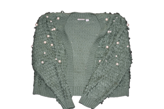 green pearl knit cardigan sweater