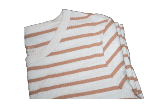beige and white stripped shirt