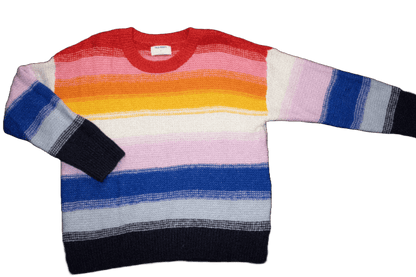 Textured Knit Rainbow Multicolored Wool Blend Swea