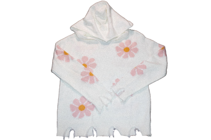 White And Pink Floral Knitted Sweater