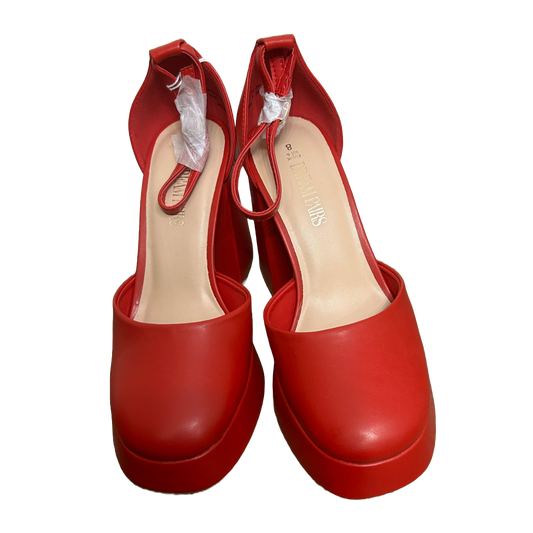 red ankle strap chunky heels