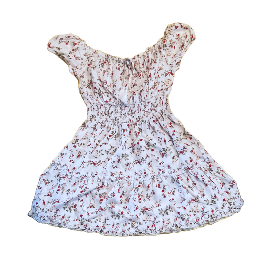 red and white floral dress